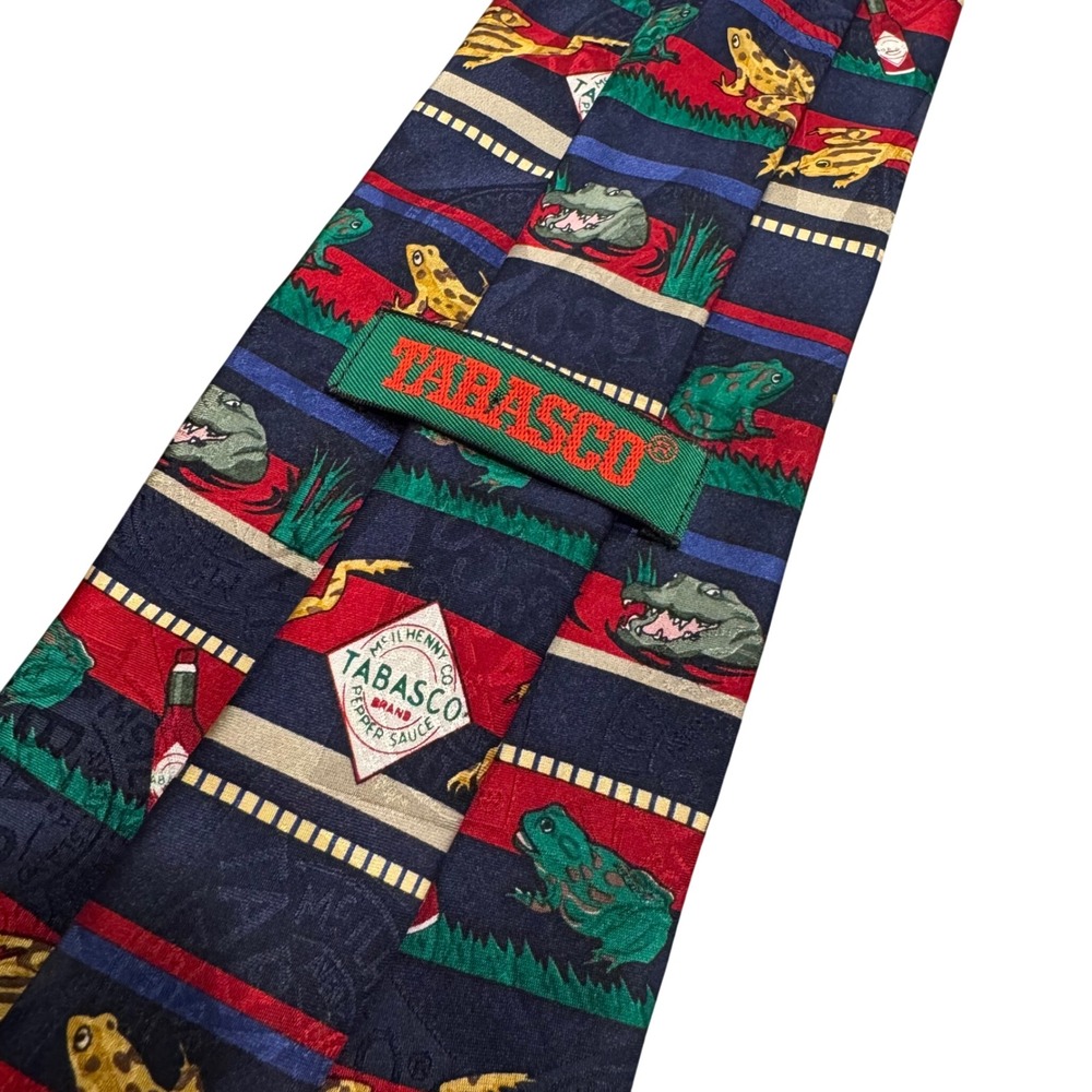 Vintage Tabasco Silk Tie –‎ Frogs, Alligators, Louisiana Swamp Novelty Necktie - Picture 6 of 8